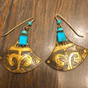 Vintage 90’s Brass and turquoise earrings